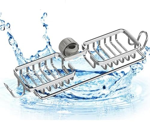 Dish Drainer Rack With Drip Tray Kitchen Organizer Over Faucet Kitchen Faucet Organizer Sponge Holder Work With 0. 7 1. 1inch Round Water Pipe Dish Tray (B, One Size)