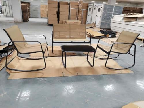GOPLUS Salon de Jardin 4 Personnes, 4Pcs Canapé 2 Places avec 2 Fauteils à Bascule, Table Basse en Verre,pour Porche,Balcon