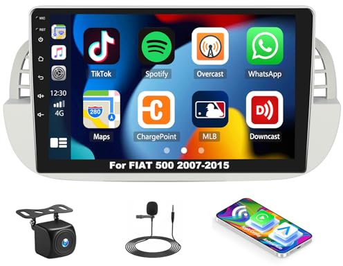Zomolither [HiFi Audio] Android 13 Autoradio für FIAT 500 2007-2015 Navi GPS mit Wireless Carplay Android Auto, 9 Zoll Doppel din Bildschirm Bluetooth WiFi FM/RDS SWC Mic +Rückfahrkamera