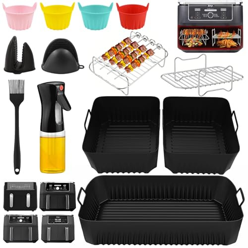 Hot Air Fryer Accessories for Ninja Foodi Flexdrawer 10.4 L AF500EU AF500EUCP, Airfryer Accessories for Cosori Dual Blaze TwinFry 10L with Silicone Mould, Cooking Grate, Oil Spray Bottle, Brush