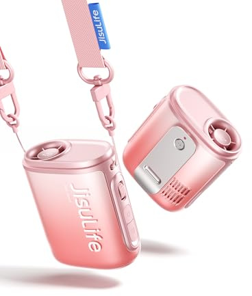 JISULIFE Portable Neck Fan 100 Speeds 40000RPM, Wearable Waist Clip on Fan | 16H Runtime, 4500mAh USB Rechargeable & LED, Personal Mini Cooling Fan, Gift for Women Outdoor/Travel/Camping/Vacation (Pink)