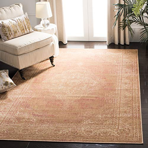 SAFAVIEH Vintage Collection Accent Rug - 4' x 5'7, Taupe, Oriental Medallion Distressed Viscose Design, Ideal for High Traffic Areas in Entryway, Living Room, Bedroom (VTG112-660)