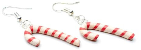 Miniblings Zuckerstange Candy Cane Ohrringe - Handmade Modeschmuck I Lolli rot weiß Weihnachtsbaumschmuck - Ohrhänger Ohrschmuck versilbert
