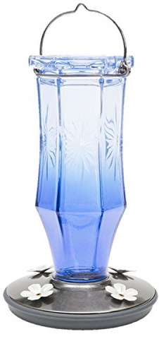 Perky-Pet Sapphire Starburst Vintage Glass Hummingbird Feeder - 16 oz Hummingbird Nectar Capacity, 8129-2 - Hummingbird feeders for outdoors - Blue Humming bird Feeder