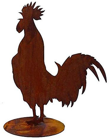 Rostalgie Edelrost Hahn Hugo 40 x 30 cm auf Bodenplatte Figur Gartendekoration Ostern