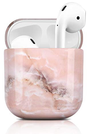 Newseego Hülle Kompatibel mit AirPod 1 & 2, Stylisches Marmor Harter PC Vollschutz Airpods Tragbare Stoßfeste Hülle für AirPods 1/2 Ladehülle -Rosa