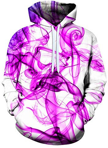 Laizs Felpe Pullover Coulisse con Cappuccio Funky Stampato Tasca Sweatshirt Unisex novità Felpa 3D Hoodie Fumo Viola A4434,S