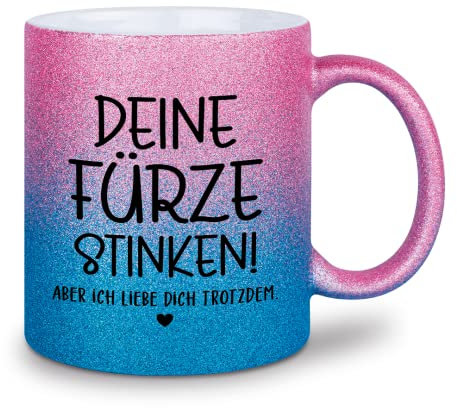 glitzertassen.de® | Deine Fürze stinken | Tasse mit Glitzer | Geschenkidee | Roséblau
