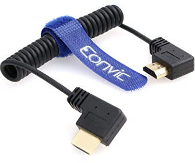 Eonvic Cavo HDMI a HDMI 4K 3D 1080P HD HDMI 2.0 Cavo con Ethernet ad alta velocità HDMI maschio a maschio cavo per Sony a7siii, Atomos ninja, Shinobi monitor, BMPCC4k (angolo destro HDMI molla cavo)