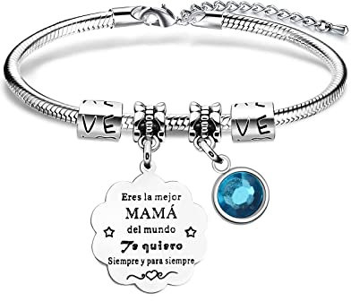 VGWON Regalo Mamá, Pulsera para Mamá con Caja de Regalo, Regalo para el Día de la Madre, Pulsera de Acero Inoxidable 316L con Letras Láser, Regalo Cumpleaños Madre
