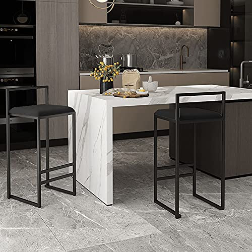ERNP Set mit 2 Barhockern, Barstühlen mit schwarzen Metallbeinen, Halterungsring, Pedal und Rückenlehne, samtgepolsterter, lässiger hoher Hocker für die Frühstückstheke, Kneipe, Küche (Schwarz, 2