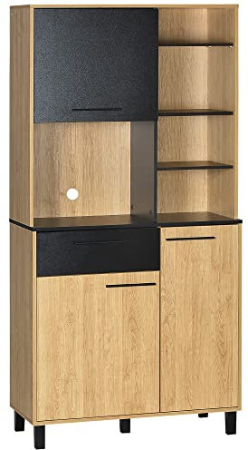 HOMCOM Buffet de Cuisine Armoire de Cuisine Multi-rangements avec Un tiroir, 3 placards, 4 niches et Passe-câbles Hauteur 180 cm