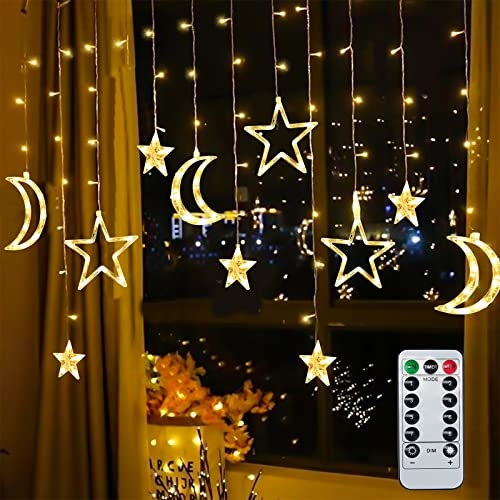Herefun 3.5m Stern Mond Lichterketten, Ramadan Lichterkette, LED Lichtervorhang mit Mond und Sterne, Batteriebetrieben, Muslimisches Nachtlicht, Lichterketten für Weihnachten Ramadan Dekoration