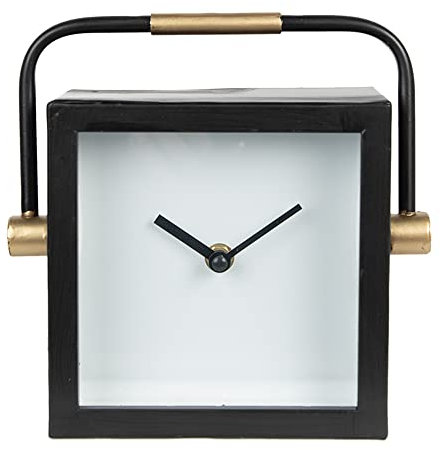 Clayre & Eef Tischuhr 19 cm Schwarz Weiß Metall Glas Standuhr