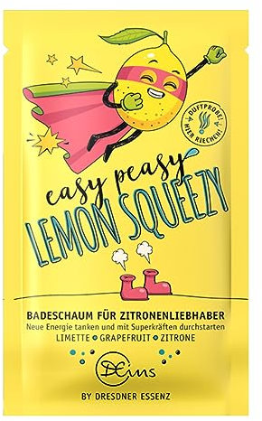 Dresdner Essenz Easy Peasy Lemon Squeezy Badeschaum für Zitronenliebhaber - Zitrisch-Frisches Badesalz mit Grapefruitöl und Lecithin - Aufmunternde und Vitalisierende Pflege - Vegan - 60g