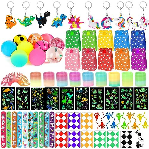 Kindergeburtstag Gastgeschenke Set 80 Stück, Geschenktüten Mitgebsel Kindergeburtstag Party Favor Kleinspielzeug Schatztruhe (Aufkleber, Armband,Schlüsselbund, Magische Schlange,Regenbogenspirale)