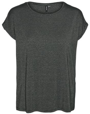 VERO MODA Damen VMLAVA Glitter SS TOP Stripe GA NOOS T-Shirt, Scarab/Stripes:Gold Lurex, Small