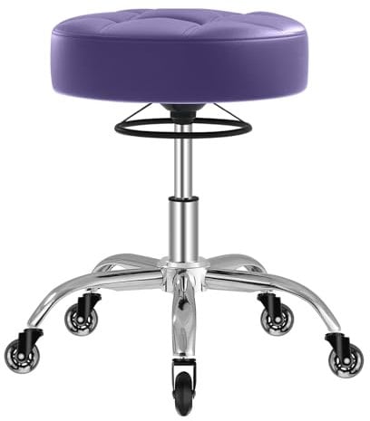 OUTMASTER Rollhocker,Hocker höhenverstellbar mit ringheber,Dicker Schaumstoff für weichen Komfort,Stuhl mit Rollen 360°,Arbeitshocker bis 180 kg belastbar, Drehhocker für Salon Spa und Haushalt(Lila)