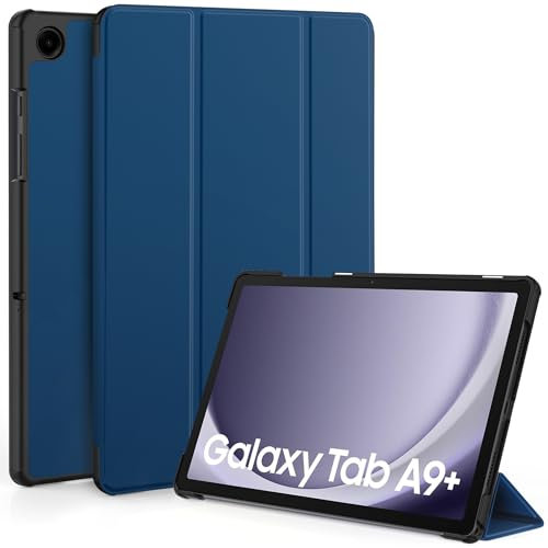 EasyAcc Funda Compatible con Samsung Galaxy Tab A9+/ A9 Plus 11 Pulgadas 2023 SM-X210/ X216/ X218– Ultra Slim PU Protectora Carcasa con Función de Soporte función Atril, Mar Azul