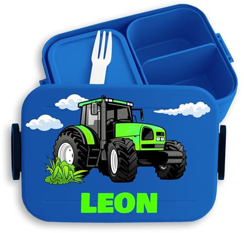 Kinder Bento Box Midi Lunchbox für Mepal Bentobox - Traktor Schlepper Zugmaschine Trecker - 900 ml - Blau - jausenbox buben personalisierte brotdose bulldog grüner kindergarten geschenke junge