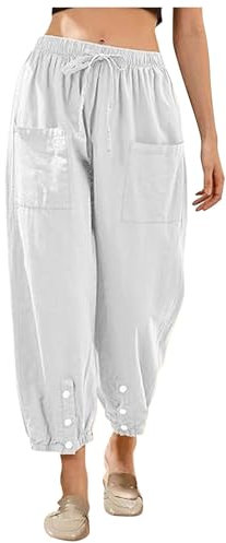 LAOSU Pantalon Large Femme Fluide Été Ample Longue Pantalons,Pantalon en Toile Femme,Pantalon Jogging Coton Femme,Survette Rose,Pantalon Ville Femme,Pantalon Blanc Fluide