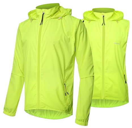 CFDFDA fahrradjacke mit Abnehmbaren Armeln und Tasche, Regenjacke Herren Wasserdicht für Laufen Golf und Bergsteigen,4XL