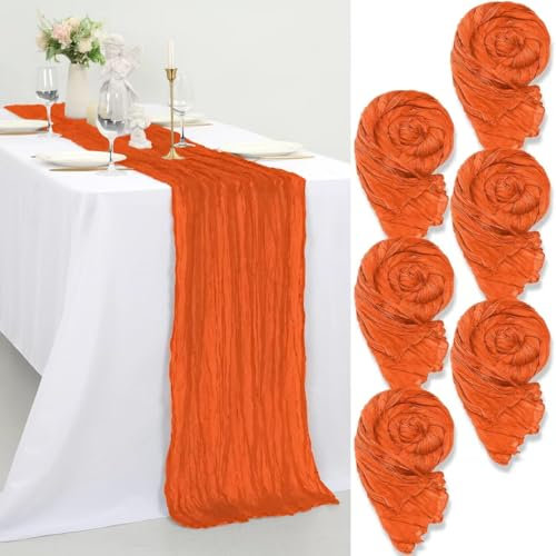 6 Stück Seihtuch Tischläufer Orange, 55x300cm Rustikaler Gaze Stoff Boho Käsetuch Cheesecloth für Hochzeitsfeier Brautparty Tischdekoration