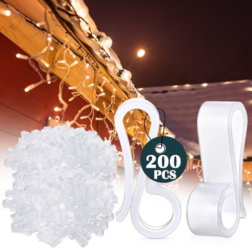 Namalu 200 Pcs Christmas Light Clips Gutter Clips for Hanging Outdoor Lights Plastic Weatherproof Gutter Hooks Hanging String Lamp Holder Mount to Shingles for Halloween Xmas Tree Decor (White)