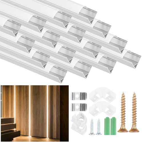 YOUNTHYE 35Pack Led Aluminum Profile, 35x30cm/10 M LED Profile Diffuser with Milky White Cover, V-Shape LED Channel with End Caps, Mounting Clips, Corner Connectors