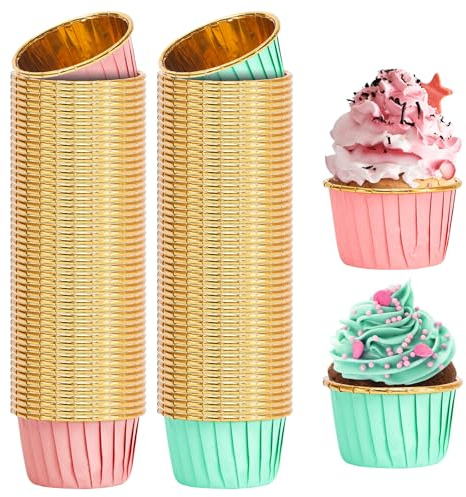 100 Pack Disposable Aluminum Foil Baking Cups,68x40mm Muffin Cupcake Molds | Waterproof Oil Resistant, for Wedding Birthday Party Baking, Food Grade Material, 100 Pieces Per Pack