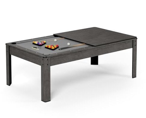 American Billard, ausklappbar, Tisch für 6 Personen, Kitbill 6FT – 206,5 x 116,5 x 80 cm, Esstablett und Zubehör inklusive – Grau