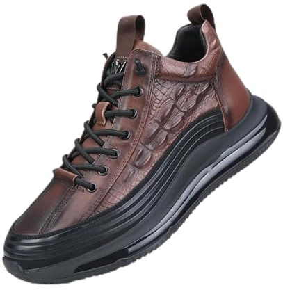 Leather Shoes Men's Leisure Trainers Casual Shoes High Shaft Trekking Shoes Hiking Shoes Thick Sole Summer Shoes Elevator Increase Shoes Non-Slip Work Shoes Loafer Outdoor Shoes, brown, 12.5 UK