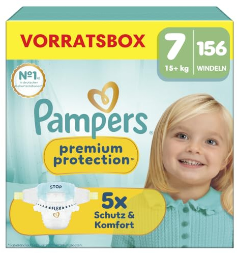 Pampers Premium Protection Größe 7, 156 Windeln, 15kg+ | unser Nr. 1 Haut- und Auslaufschutz