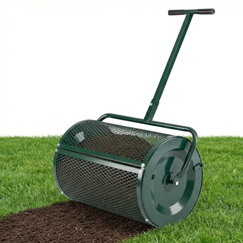 COSTWAY Kompostströare 77 L, torvmossströare med höjdjusterbart T-handtag och nätkorg, Ø 40 x 61 cm, gödselströare för trädgårdsgräsmatta, trädgårdsspridare för gödselmedel, handspridare kompostrulle