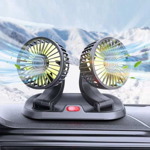 Ventilador Coche 12V,Ventilador para Coche 12V Doble Cabeza USB,Ventilador de Aire de Enfriamiento de Coche,para Camiones,Furgonetas,SUV