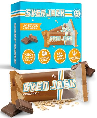 Sven Jack (Energy Cake) – Schokolade 24x 125g (3kg) - Fitness Riegel aus Haferflocken mit langkettigen Kohlenhydraten – Flapjack Sattmacher für den Alltag mit weniger Zucker & unglaublichem Geschmack