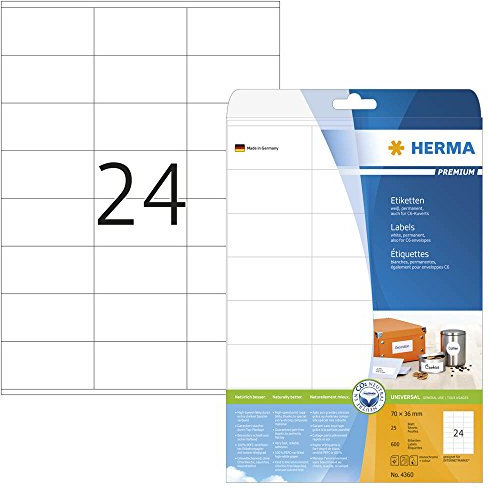 600 HERMA 4360 Etiketten / weiß / 70,0 x 36,0 mm