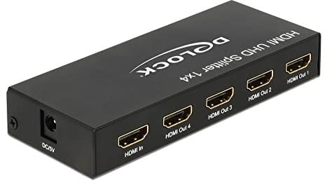 DeLock 18684, HDMI UHD Splitter 1 x HDMI in > 4 x HDMI Out 4K (Metallgehäuse, High Speed HDMI Spezifikation, Unterstützt eine Auflösung bis zu 3840 x 2160 @ 60 Hz)