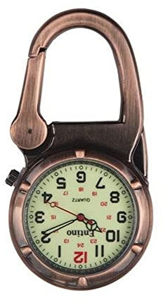 Entino Unisex-Taschenuhr Leuchtendes Gesicht Robustes analoges Quarzwerk mit Antik-Kupfer-Clip am Karabiner Ent-FOB