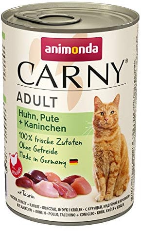 animonda Carny Adult Huhn, Pute + Kaninchen (6 x 400 g), Katzennassfutter für ausgewachsene Katzen, Nassfutter mit 100 % frischen, fleischlichen Zutaten, Katzenfutter ohne Getreide und Zucker