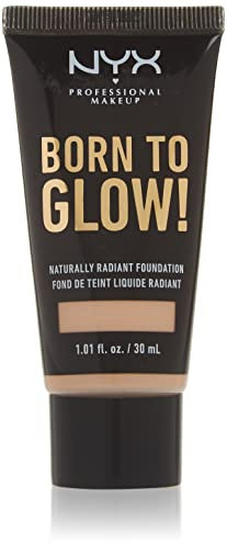 NYX Professional Makeup Born to Glow Radiant Foundation, Schillerndes Finish, Aufbaufähige mittlere Deckkraft, Vegane Formel, Farbton: Porcelain
