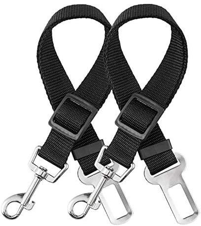 elloLife Ceinture Chien Voiture,【2 Pièces】 Harnais Universel, Ceinture de Sécurité Indéchirable Durable Réglable 50-90cm pour Tous Les Chiens et Chats, Nylon Noir