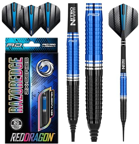 RED DRAGON Razor Edge ZX-3-20 gram Tungsten Softip Professional Darts Set with Flights and Nitrotech Shafts (Stems)