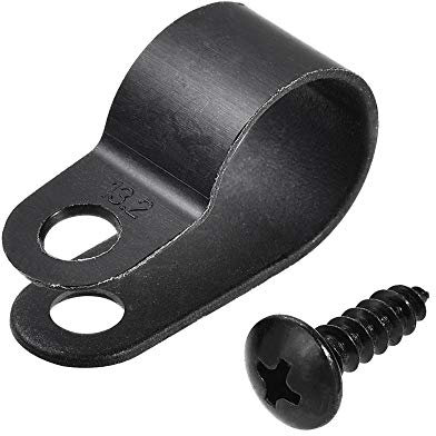 sourcing map 13.2mm Nylon R Type Cable Clip Wire Clamp with Screws Black 50pcs