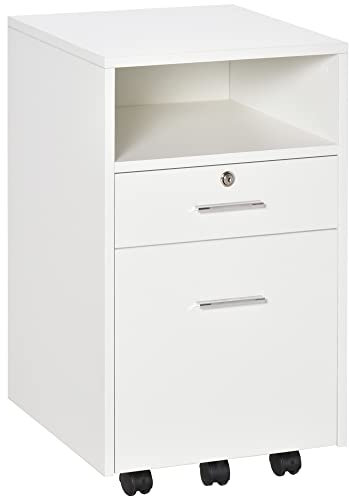 Vinsetto Mobile File Cabinet Lockable Storage Unit Cupboard for A4 Letter Home Filing Furniture for Office, Bedroom and Living Room, 39x40x65cm, White
