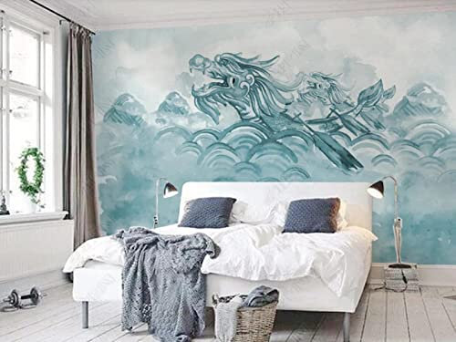 Papier Peint 3D Intissé Bateau Dragon Peint À La Main À L'Aquarelle Papier Peint Panoramique 3D Moderne Décoration Murale