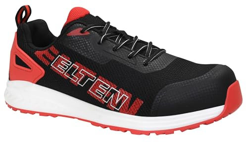 ELTEN Sicherheitsschuhe Batis Black-red Low ESD S1PL, Damen und Herren, Textil, Kunststoffkappe (Leichter als Stahlkappe), leicht, sportlich 42, Schwarz-Rot