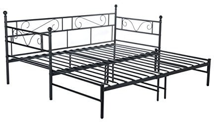 FetiNes Bettrahmen ausziehbares Bett Tagesbett Bettsofa Bettgestell, ausziehbares Doppel-Bett, als Jugendbett & Gästebett verwendbar, Funktionsbett aus Metall, Bett 2X(90x190) cm, Schwarz