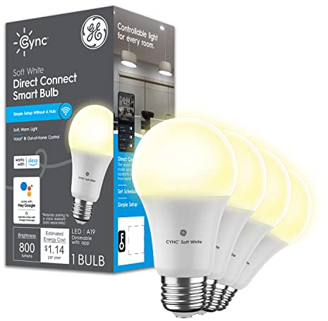 GE CYNC A19 Smart LED Light Bulbs, Bluetooth and WiFi Light