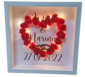 Beleuchteter Bilderrahmen Herz aus Rosen Personalisierter Leuchtrahmen Geschenk